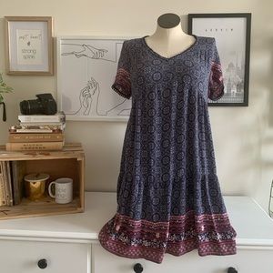 Blue boho loose dress